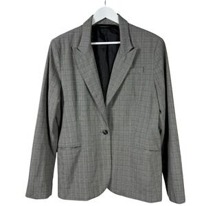 Norma Kamali Womens Grey Glen Plaid Single Button Peak Lapel Blazer Jacket 18